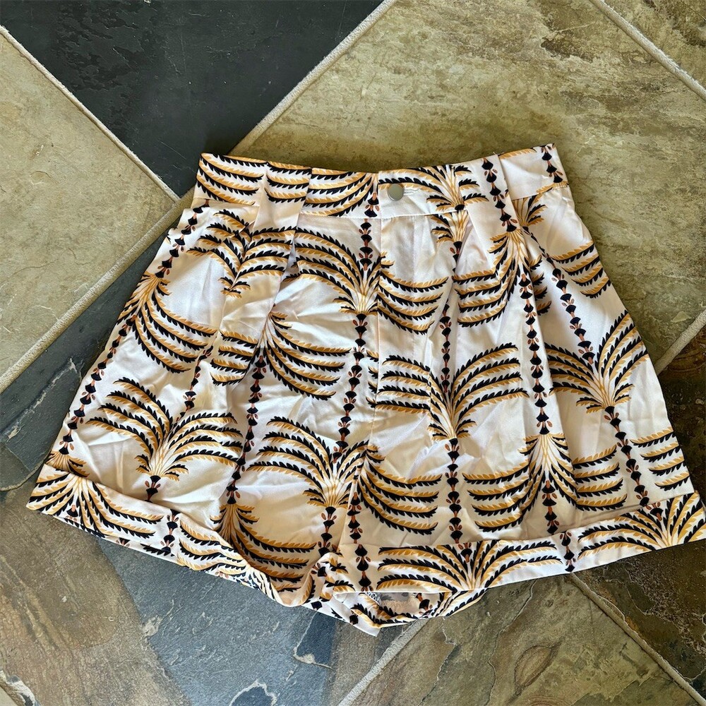 SHEIN Skort Womens Size S Beige Tropical Palm Print Mini Vacation Beach